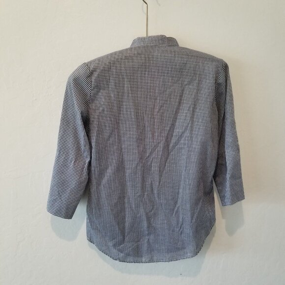 Ms. Paquette Women's 3/4 Sleeves Placket Shirt Gingham Small Blue Casual Blouse - Picture 2 of 8